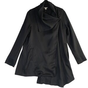 Garnet Hill Black Tencel Lyocell Drape Front Jacket Coat Size 8 Asymmetric